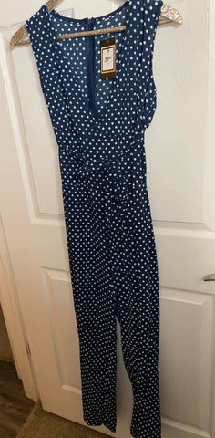 Polka Dot Perfection Navy Blue & White Jumpsuit