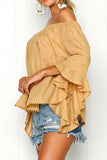 Almost There Front Camel Ruffle Top