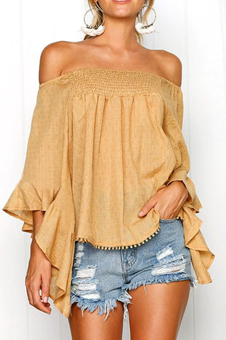 Almost There Front Camel Ruffle Top
