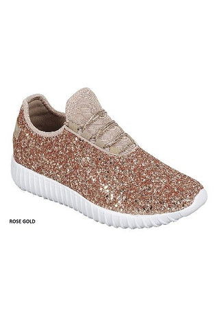 Walk On By Rose Gold Glitter Sneakers