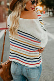 Lattes and Leaves White Rainbow Stripe Pattern Sweater