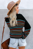 Lattes and Leaves Black Rainbow Stripe Pattern Sweater