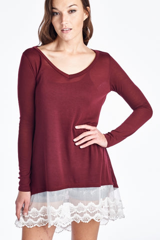 It's The Little Things Burgundy Lace Top